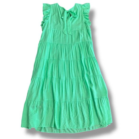 English Factory Green Tiered Midi Dress 2X Modern Chic Flutter Sleeve Summer - Picture 5 of 9